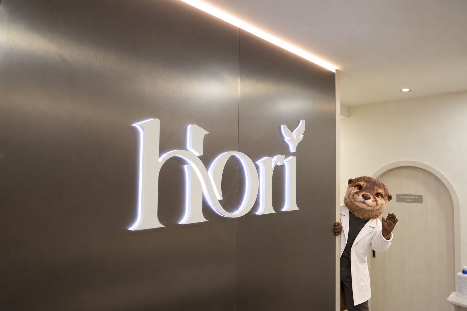 DR.ORI โผล่มาทักทายข้างผนังโลโก้ Hori